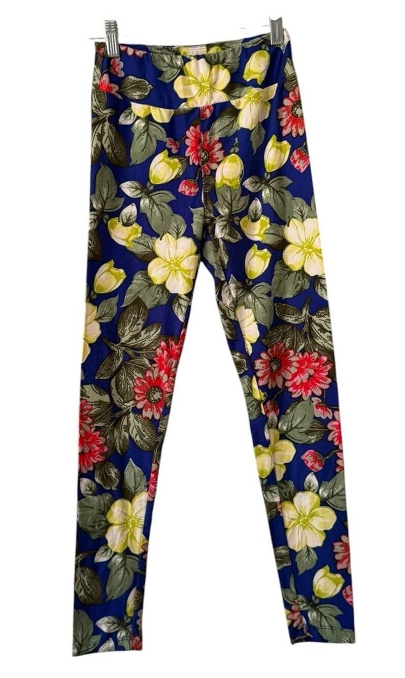 LulaRoe Women One‎ Size Flower Hawaiian Print Leggings Stretch Colorful Vacation